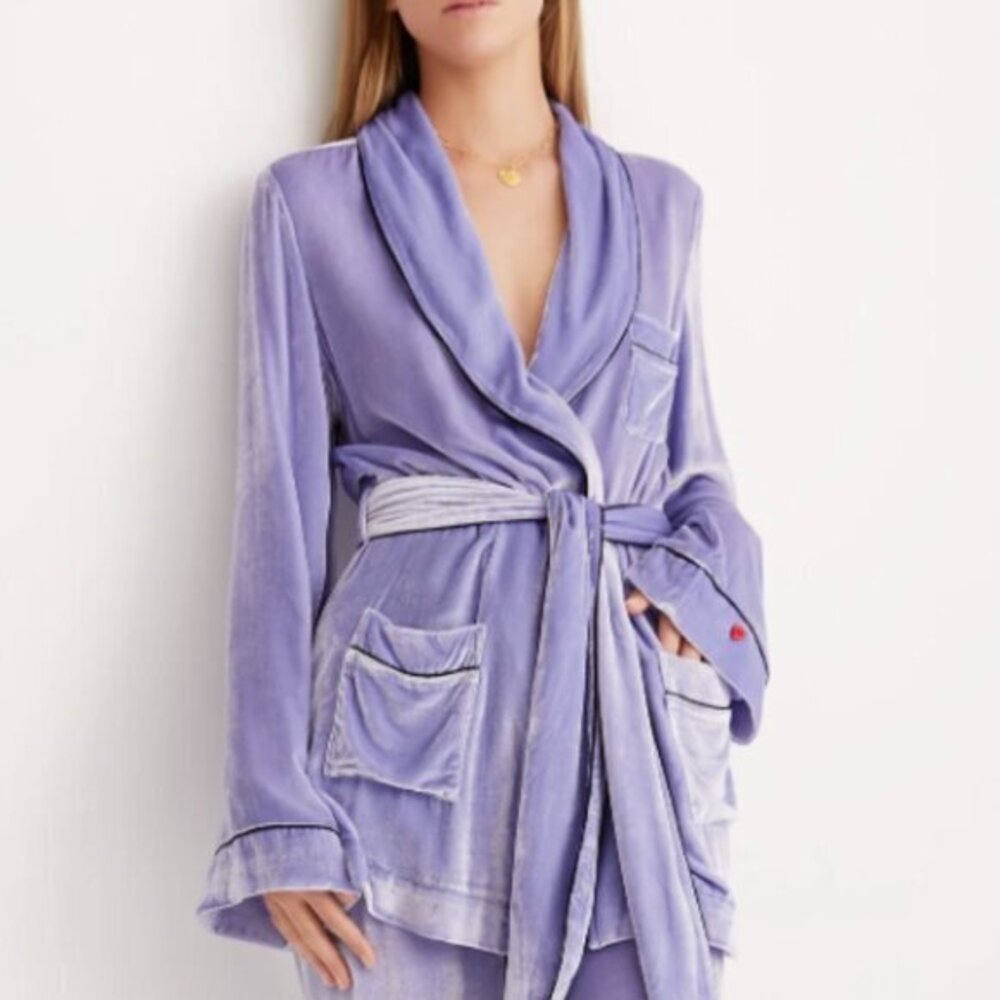 NWT Sleeping With Jacques 'Bon Vivant Robe' in 'Jacaranda' Crushed Velvet Size 1